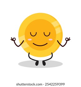 cute yoga expression of coin cartoon character