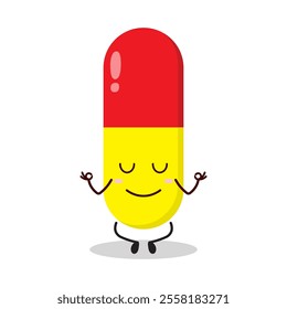 cute yoga expression of drug capsule cartoon character
