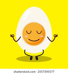 cute yoga expression of half boiled egg cartoon character