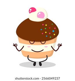 cute yoga expression of muffin character

