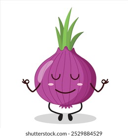 cute yoga expression of red onion cartoon character
