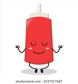cute yoga expression of tomato sauce bottle character