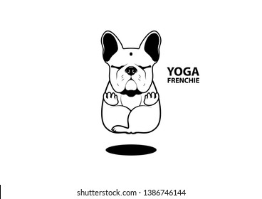 Cute Yoga French Bulldog. Peaceful meditation posture in Frenchie style. Let's go to the gym and act like a Frenchie yoga style.