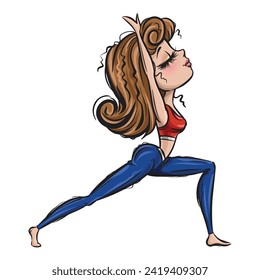 Cute yoga girls. Healthy life style. Yoga routine. Classic yoga asanas. Sport exercise in usual life. Cartoon style girls. Yoga for children