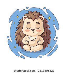 Cute yoga hedgehog in cartoon style, vector, lines and outline