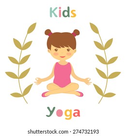 Cute yoga kids card with little girl