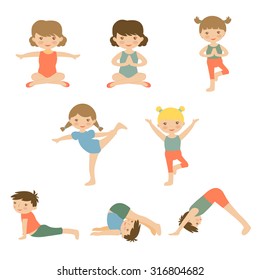 Cute Yoga Kids Characters Collection Illustration Stock Vector (Royalty ...