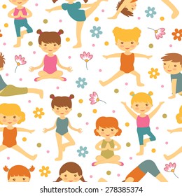Cute yoga kids  seamless pattern