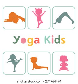 Cute yoga kids silhouettes