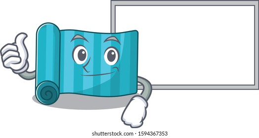 cute yoga mattress Scroll cartoon character Thumbs up with board