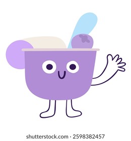 Cute yogurt character. Hand drawn design. Illustration on white background.