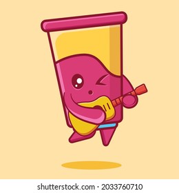 Cute yogurt drink mascot playing guitar cartoon vector illustration 