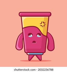 Cute yogurt drink mascot with sad gesture isolated cartoon vector illustration 