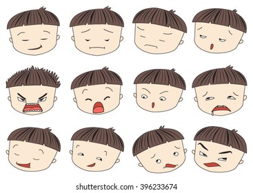 cute yong boy with emotion face set