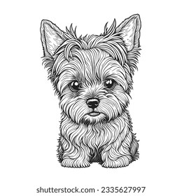 Cute Yorkie coloring page for adults.