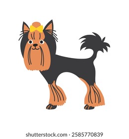 Cute Yorkshire terrier, dog standing. Pet, breed. Isolated flat vector illustration