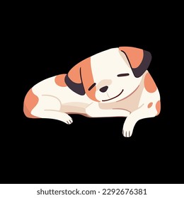Cute Yorkshire Terrier having a nap, snugly curled up. Simple vector design element isolated on a black background