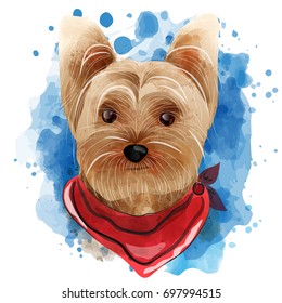 Cute Yorkshire Terrier portrait. Vector illustration