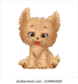 Cute yorkshire terrier puppy. Cute cartoon pet vector illustration. Isolated white background.