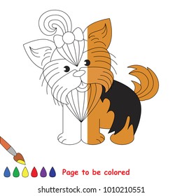 Cute Yorkshire Terrier Small Pet, the coloring book to educate preschool kids with easy gaming level, the kid educational game to color the colorless half by sample.