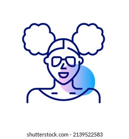 Cute young African girl with two ponytails. Pixel perfect, editable stroke icon