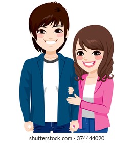 Cute young Asian Japanese Couple portrait smiling together