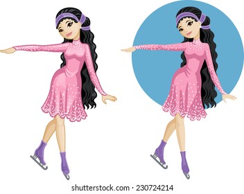 Cute young Asian woman figure skater vector illustration in cartoon and flat design style