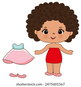 Cute young baby african girl ethnic dress me up doll game vector set