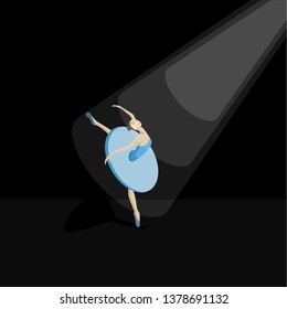 a cute young ballerina is dancing alone in a blue tutu and pointe. Vector illustration