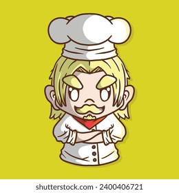Cute young blonde chef cartoon vector illustration. Chef vector illustration.