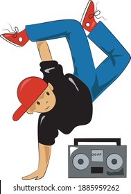 cute young boy with cape break dancing