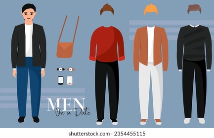 Cute young boy character asset with different clothes accesories Vector