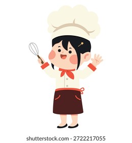 chef menino bonito jovem vestindo chapéu e avental profissional toque branco mostrando atividade de cozinha hobby cozinha preparação de alimentos saudáveis e conceito de sonho de infância