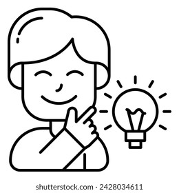 cute young boy got an idea for innovation creativity education with outline, colored, filled, flat icon styles design