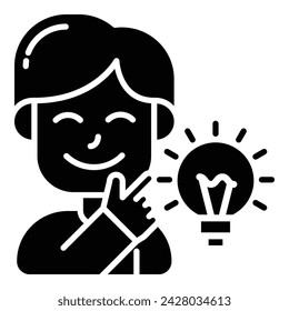 cute young boy got an idea for innovation creativity education with outline, colored, filled, flat icon styles design