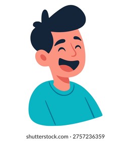 cute young boy happy smile face profile avatar flat color vector illustration template design