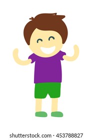 Cute young boy isolated stands and youth cheerful fun character.