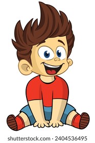 Cute young boy sitting pose. Vector cartoon  
illustration of a teenager in casual street clothes presenting. Outlined.