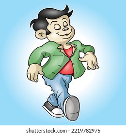 a cute young boy is walking leisurely