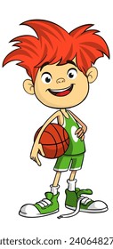 Cute young boy waving and smiling. Vector cartoon  
illustration of a teenager in casual street clothes presenting. Outlined.