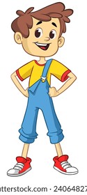 Un chico lindo saludando y sonriendo. Caricatura vectorial  
ilustración de un adolescente con ropa de calle informal. Esbozado.