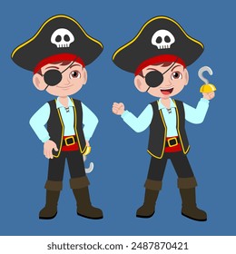 Cute young boy wearing pirate costume celebrate the Halloween party