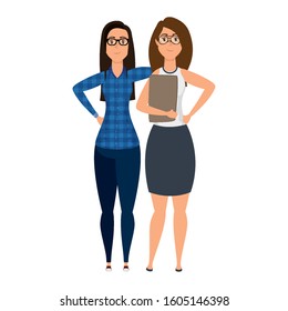 cute young businesswomen avatars characters vector illustration design