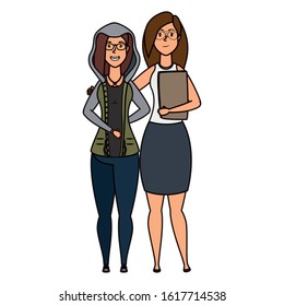 cute young businesswomen avatars characters vector illustration design
