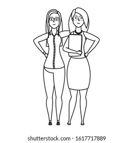 cute young businesswomen avatars characters vector illustration design