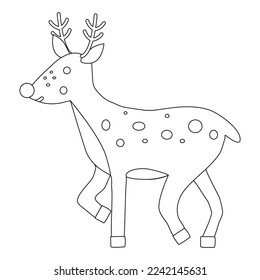 Cute young cartoon deer, doodle style flat vector outline for kids coloring book