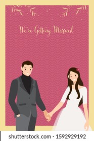 cute young Chinese couple wedding or valentine card 5x7 eps10 vectors illustration