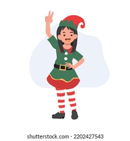 Cute Young christmas elf kid. Vector illustration