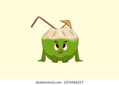 Cute Young Coconut Character Design Illustration