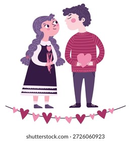 Nettes junges Paar in weich rosa violett valentine Szene